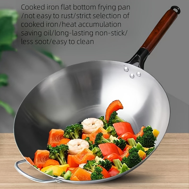 Premium Cast Iron Wok, 32.0cm - Rust-Proof, Uncoated, Non-Stick Cookware Suitable for All Stovetops - Ideal for Home, Restaurant, and Outdoor Cooking