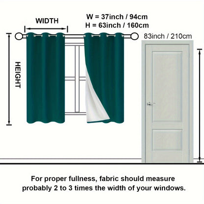 Suhuan Top Curtains, 2PC Set of 100% Blackout Insulation Soundproof Curtains with White Lining, Ideal for Bedroom, Office, Living Room, and Home Decor