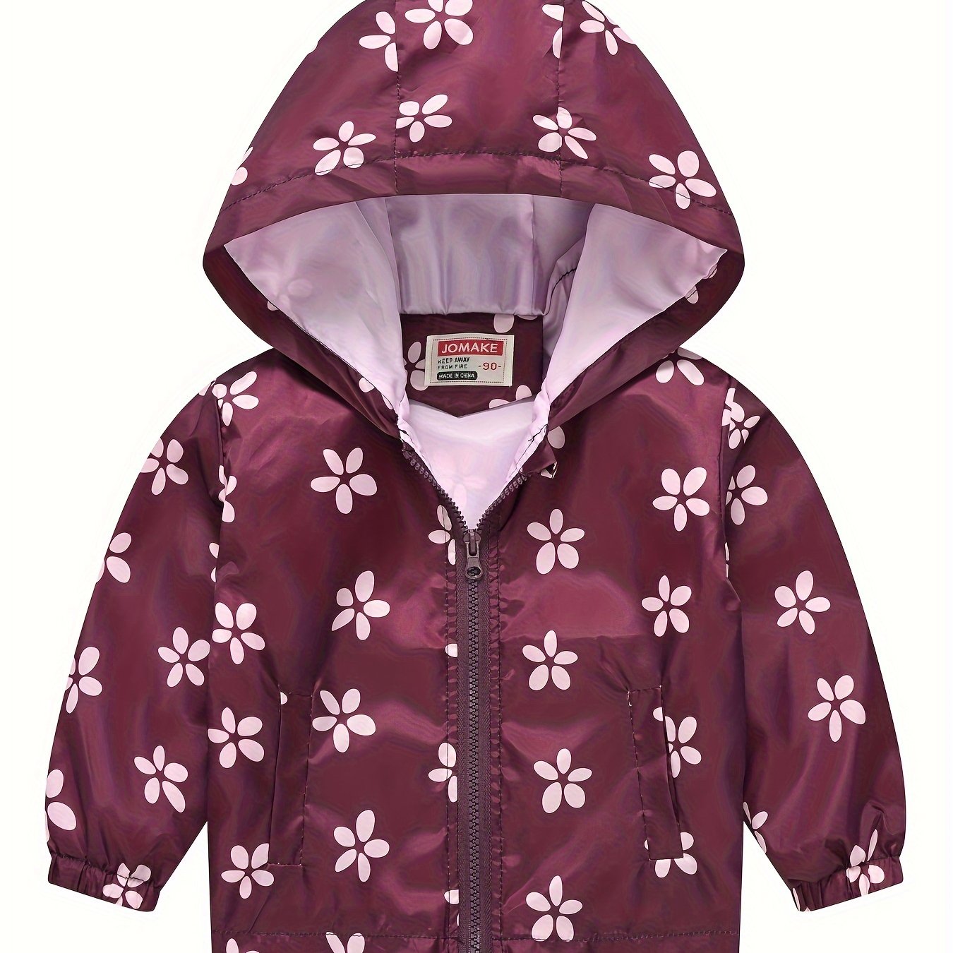 JOMAKE Girls' Cartoon Flower Print Hooded Zipper Jacket with Pockets