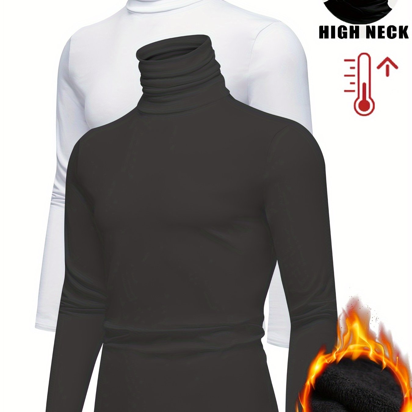 2 Men's Thermal Turtleneck Tops, Fleece Lined for Running and Workout - Fall/Winter Base Tops