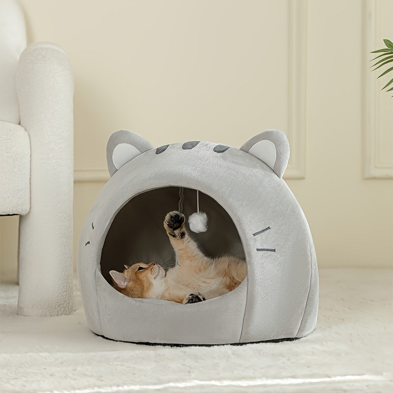 Soft, breathable polyester cat bed with cute design for all seasons, suitable for small to large cats.