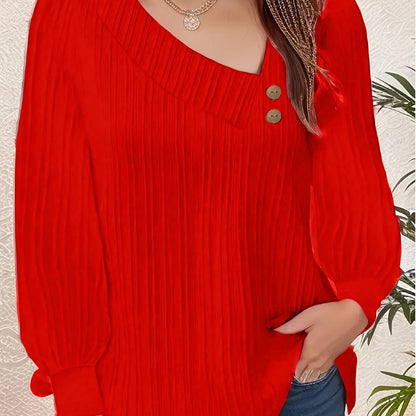 Long sleeve solid color blouse for plus size women