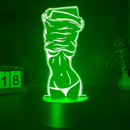 Stylish 3D Illusion Night Light featuring Sexy Lady Design - Touch Control, USB-Powered Desk Lamp for Bedroom Décor.