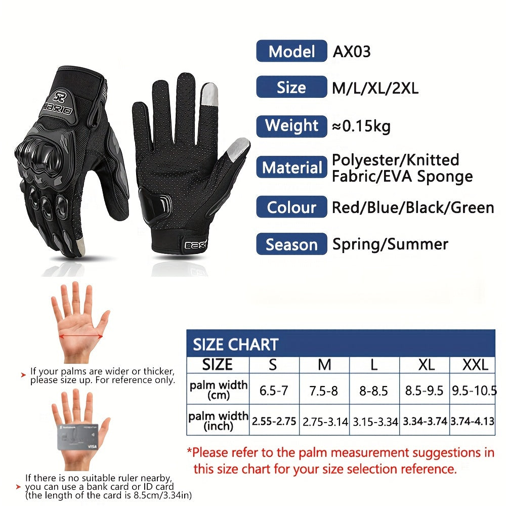 Breathable, anti-fall motorcyclist gloves for men and women, with touch screen capability.