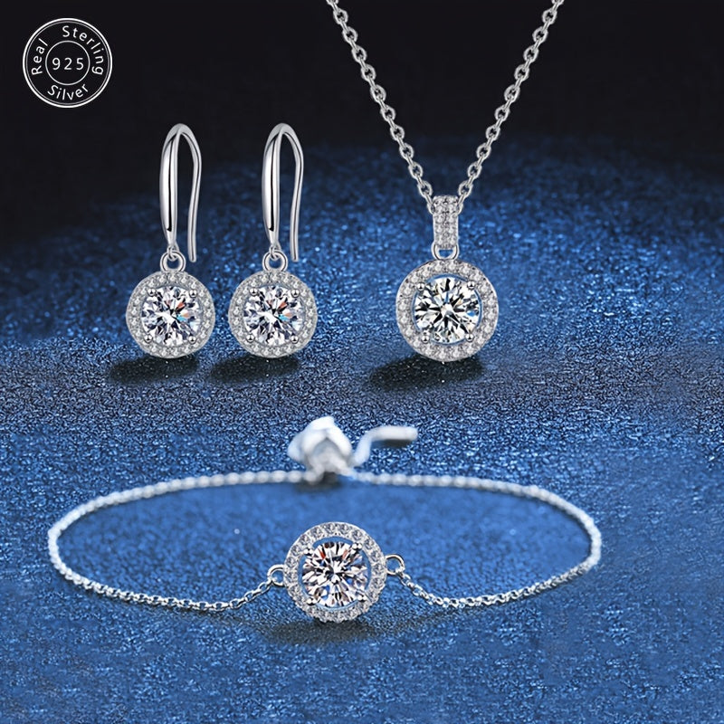 Stunning 925 Sterling Silver Jewelry Set adorned with Shimmering Zirconia - Complete with Necklace, Earrings & Bracelet, Suitable for Everyday wear & Formal Events, Great Valentine's Day Present, Perfect for Banquets, Commutes & Halloween Gifts, Women's