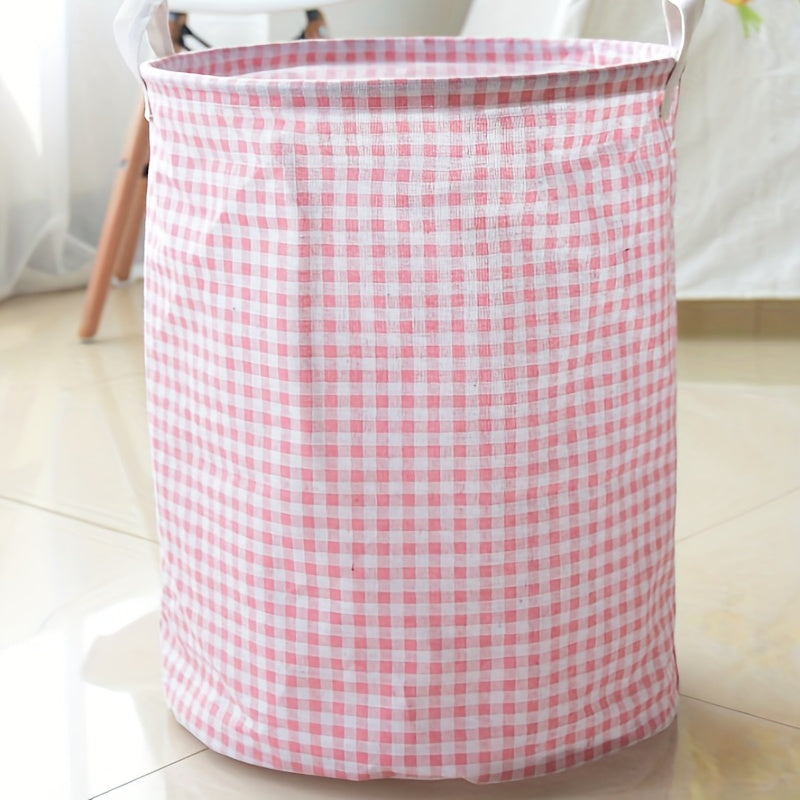 1 piece of plaid printed pink hamper, a foldable fabric storage basket for dirty clothes, suitable for use in the bathroom, bedroom, living room, or dorm. Perfect for organizing and storing household items such as clothes and toys. Can also be used as a