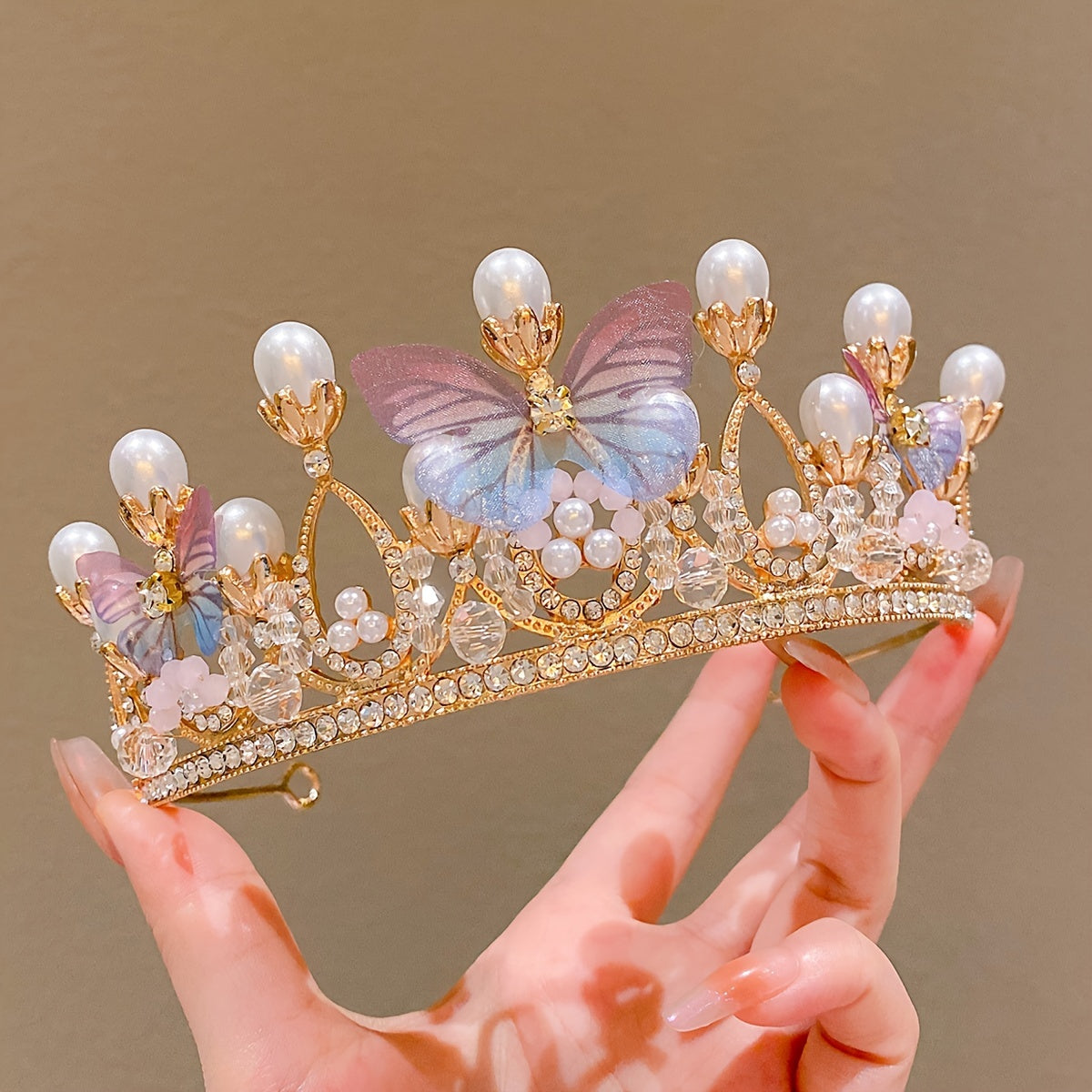 Exquisite Rhinestone Princess Crown Tiara adorned with Faux Pearls - Perfect for Birthday Parties, Weddings, and Special Occasions. Ideal for Women as Bridal Hair Jewelry Accessory.