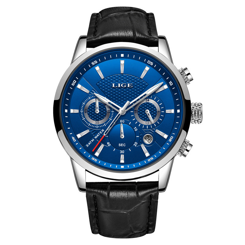 2022 LIGE Top Brand Luxury Casual Leather Quartz Men's Watch for Men - Business Clock with Sporty Chronograph and Date Display