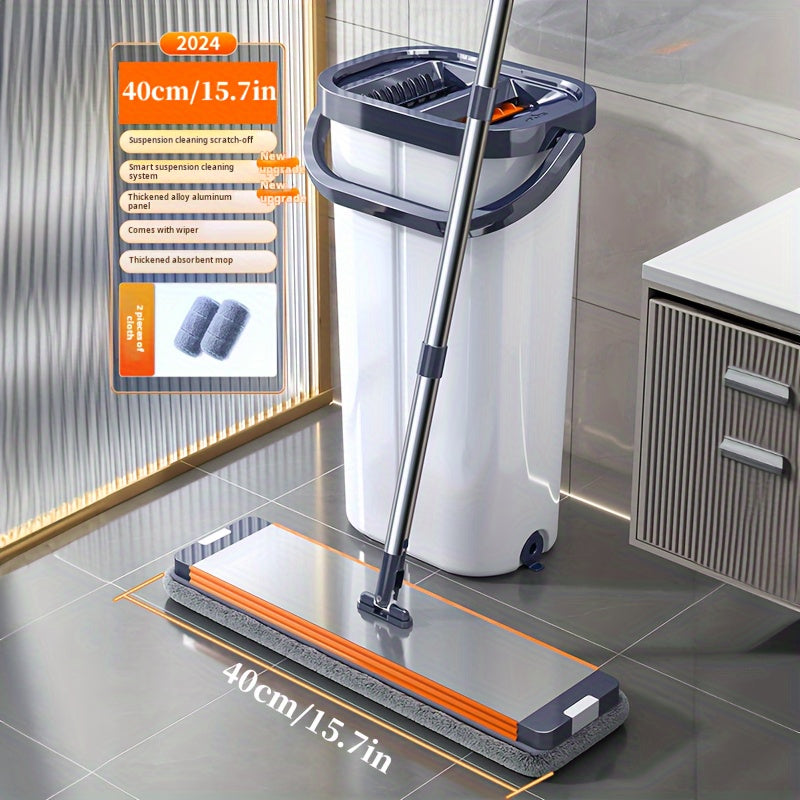 This mop and bucket cleaning set includes a complete set of tools for efficient cleaning. The space-saving bucket won't tip over, and the labor-saving handle makes cleaning easy. The set also features a water discharge device and an aluminum plate mop