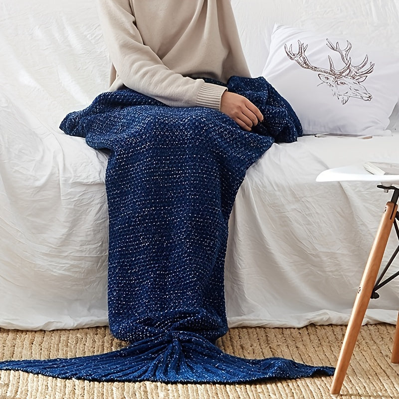 Get yourself a 1 piece Mermaid Tail Blanket, a cozy crochet blanket perfect for all seasons. This soft and comfy blanket is ideal for women and can be used for lounging on the sofa or sleeping. It also makes a cool birthday, wedding, or Mother's Day gift.