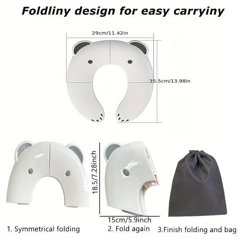 Compact Little Bear Children's Folding Travel toilet Seat Cover with Non-Slip Silicone Pad and Built-In Buckle Design - Portable Toilet Trainer for Toddlers, Boys, and Girls - Safe and Fun Gift for Kids