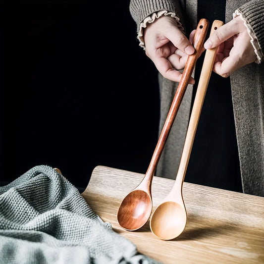 13-inch long handle wooden serving spoon with ergonomic design for easy cooking, baking, and serving - ideal for home kitchens, restaurants, camping, picnics, and outdoor events.