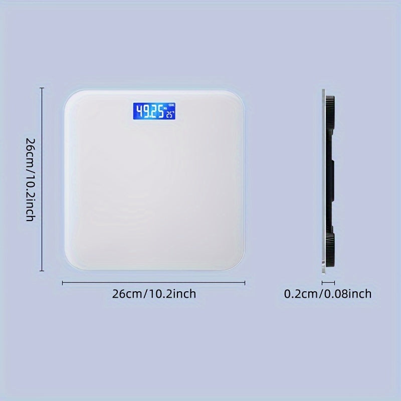 Smart digital bathroom scale with USB rechargeable LCD display, operating voltage ≤36V, lithium polymer battery, max capacity 180kg, power display function.