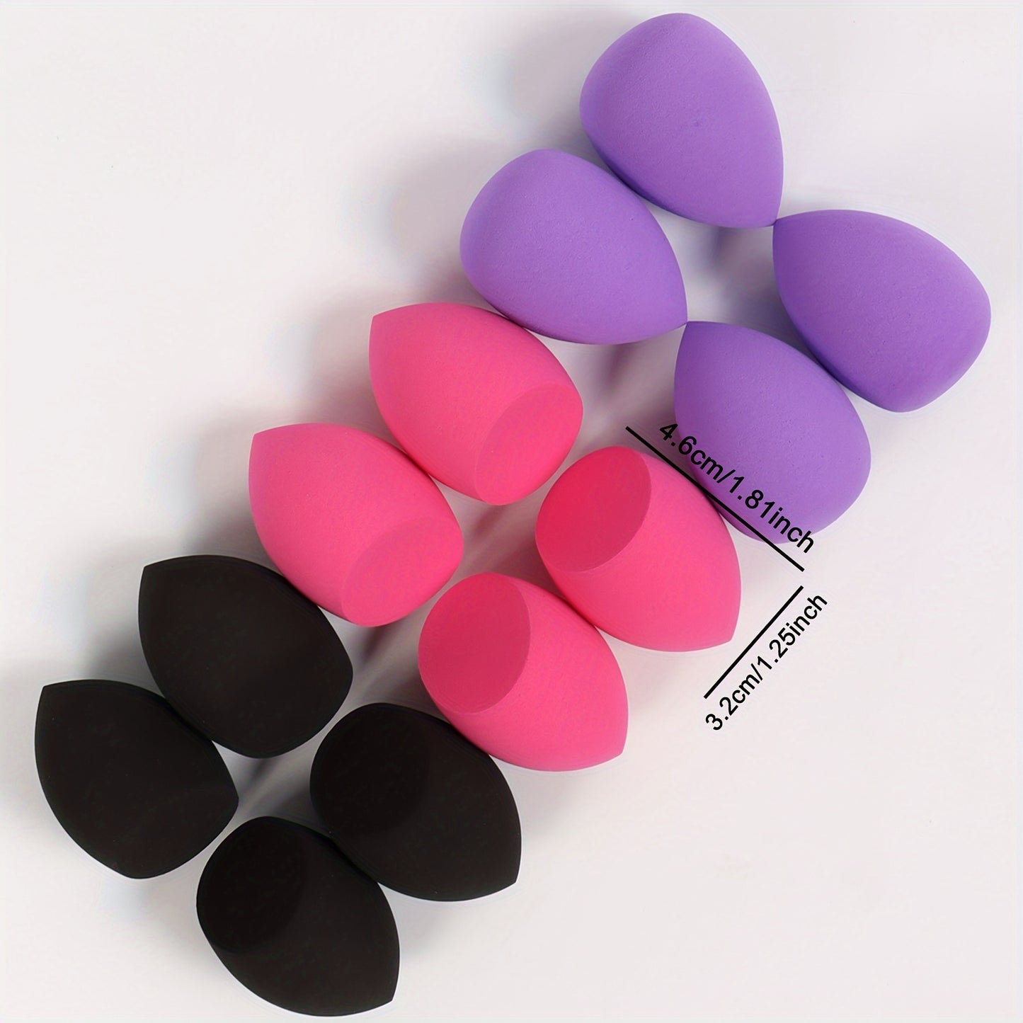 Medium size makeup sponge available in 3, 6, or 12 pieces. Random colors and shapes. Can be used with bb cream, liquid foundation, concealer, blush, etc. Expands when wet. Latex-free.