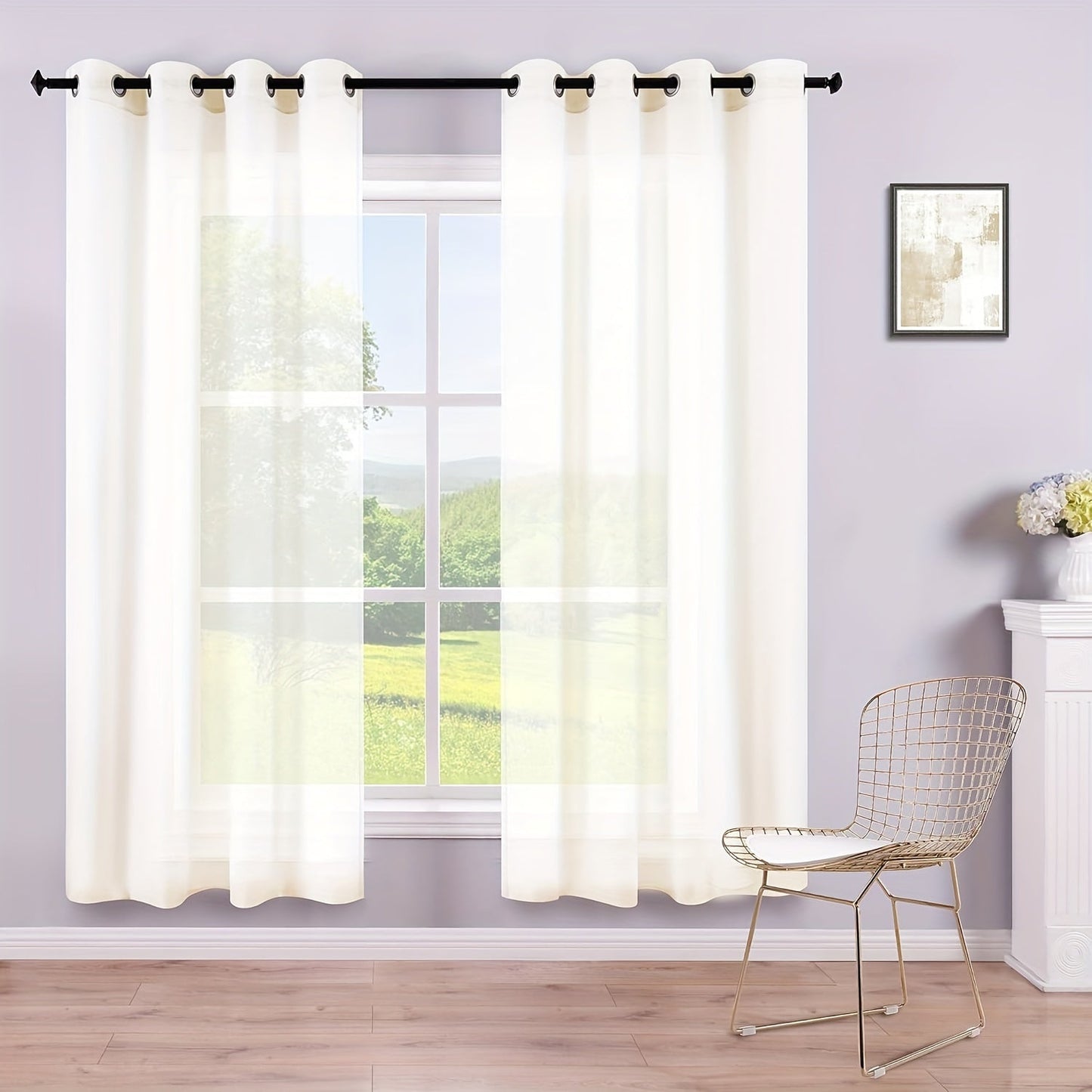 Set of 2 Grommet Top Sheer Curtains Perfect for Living Room, Bedroom, and Kitchen. Made with Soft Sheer Fabric for a Chic Window Treatment and Home Decor.