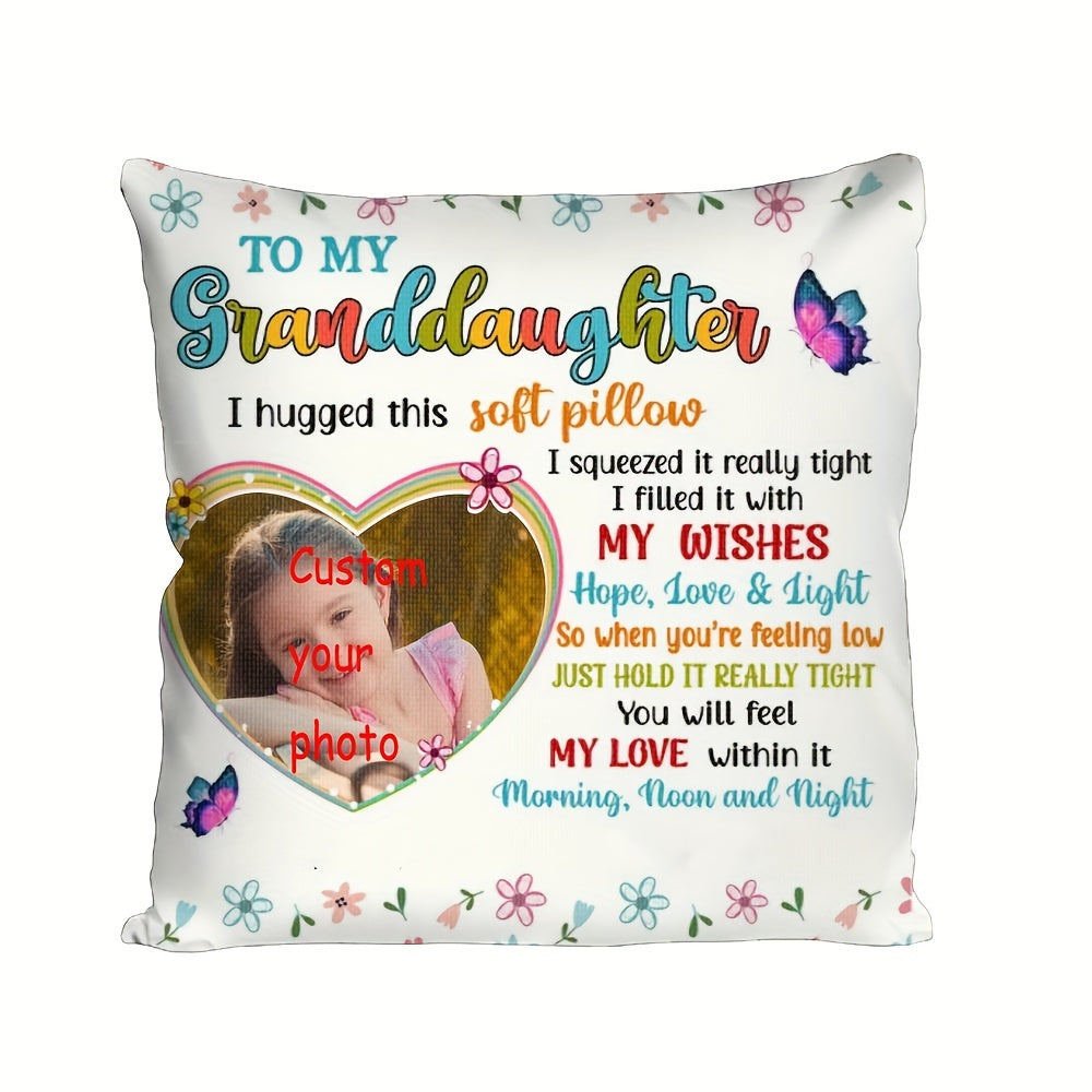 Grandma's Custom Photo Pillow Cover for Granddaughter - Luxuriously Soft 45.72cm Single-Sided Design - Ideal Gift for Nursery Decor (Pillow Not Included)