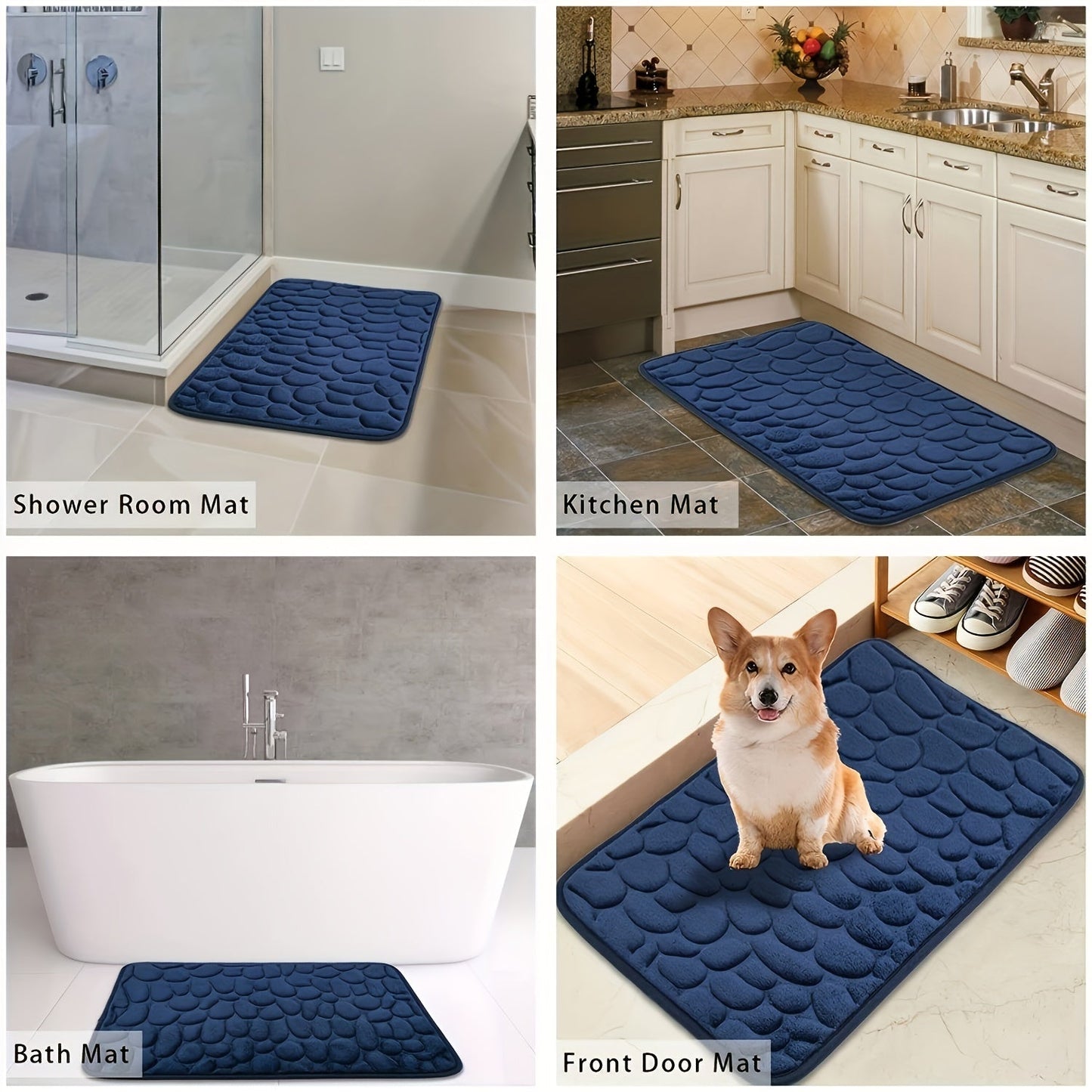 1 piece of Pebble Pattern Floor Mat made with memory cotton for the bathroom, designed to absorb water at the doorstep, featuring a non-slip backing for added safety. Can also be used as a carpet.