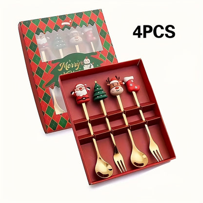 Set of 4/6 stainless steel spoons with cartoon figurines, ideal for various occasions, winter holidays, and power-free use.