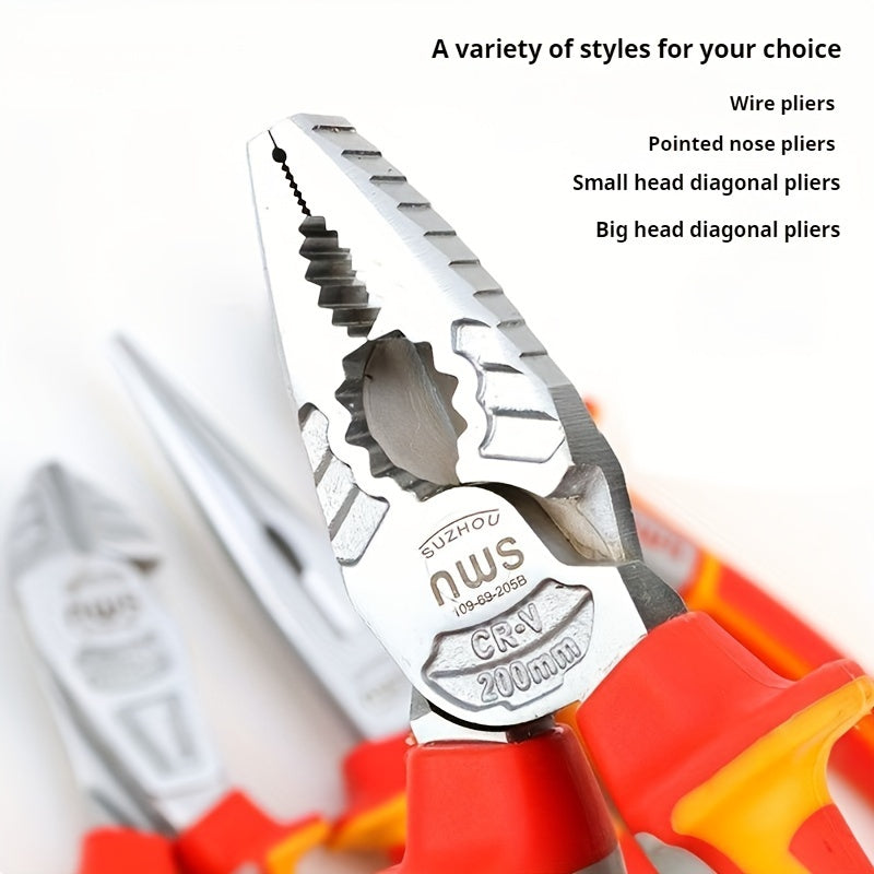 Electrician's plier with 3mm cutting capacity, non-slip grip handle, made of durable CR-V steel - wire cutters & diagonal nose plier for easy handling.