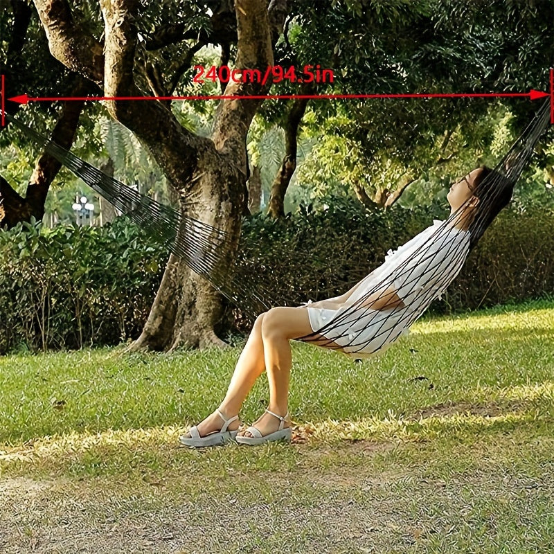 Nylon rope mesh hammock for outdoor sleeping and net hanging bed swing.