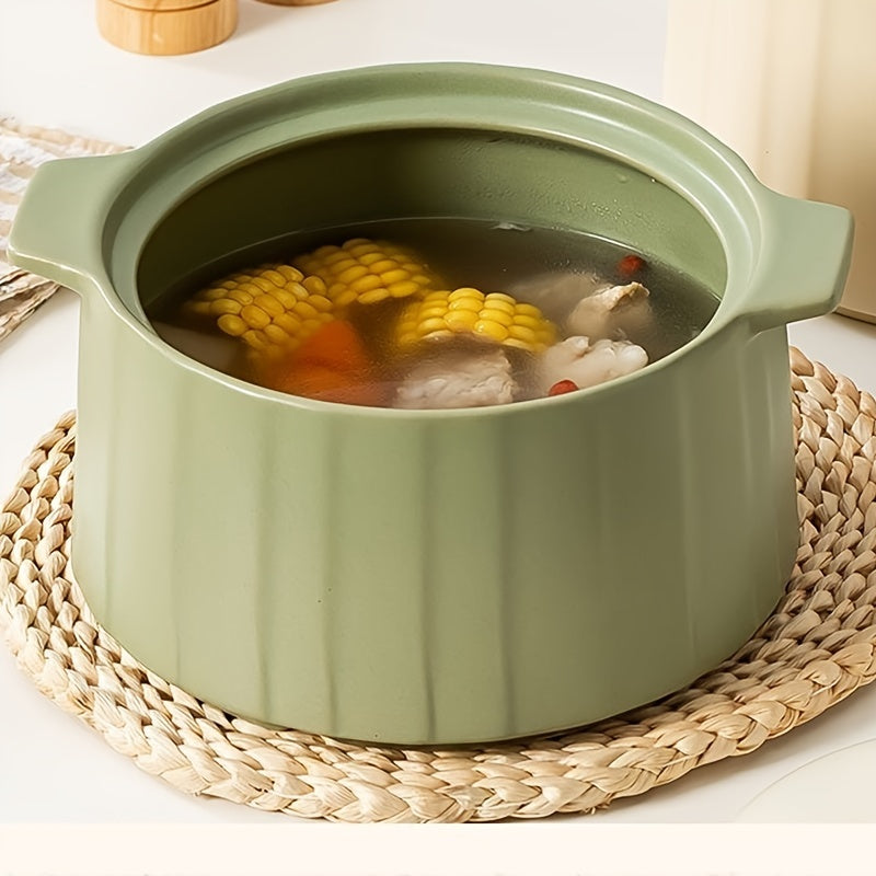 Large 2.8L Matcha Green Ceramic Casserole with Handle - Non-Stick, Easy to Clean Cooking Pot Perfect for Entertaining at Dinner Parties