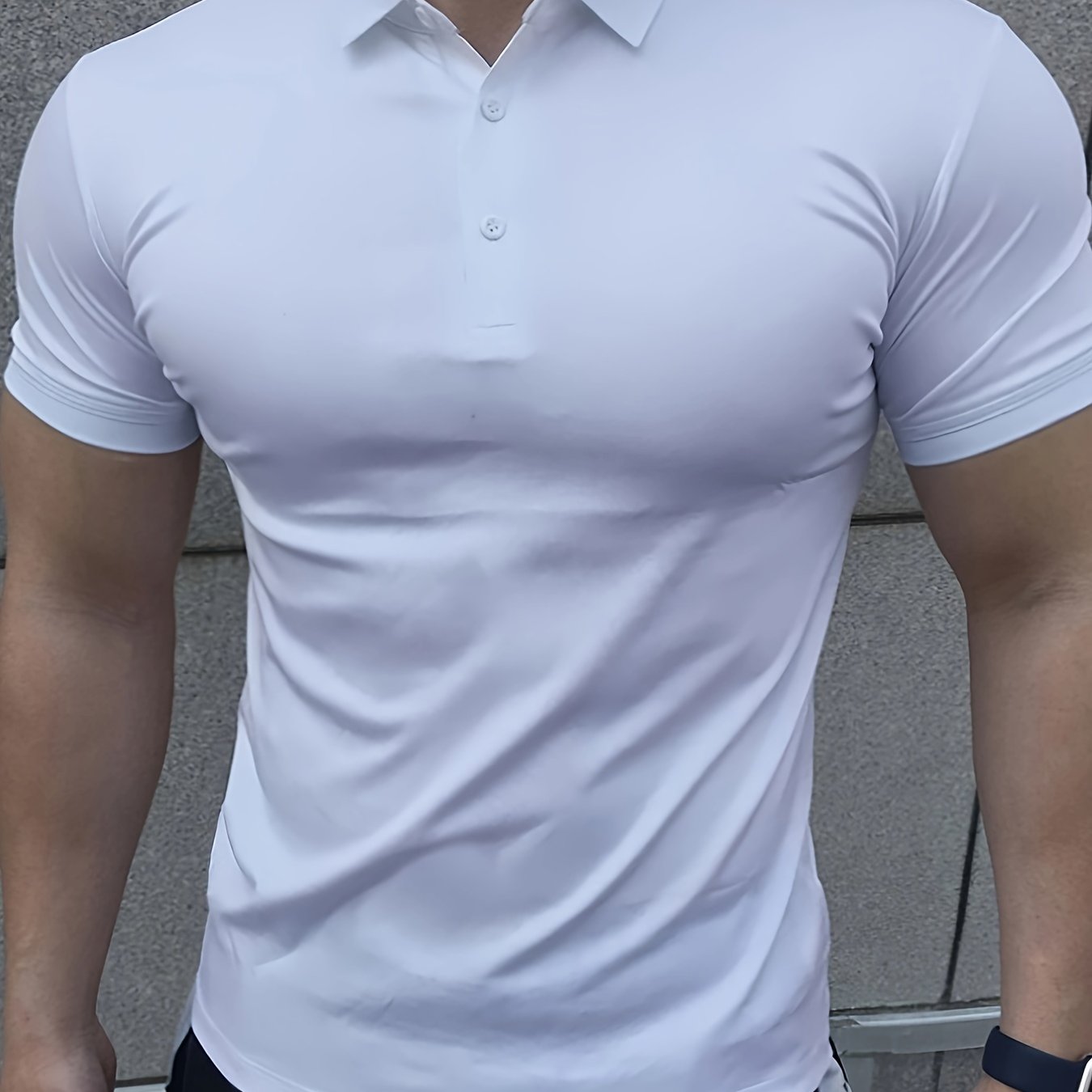 Men's Performance Athletic T-Shirt - 100% Polyester, Casual Collar, Medium Stretch, Solid Color, Summer Season, Button Detail, Slim Fit, Knit Fabric, Quick-Dry, Breathable Top