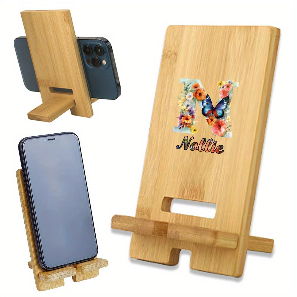 Personalized Wooden Cell Phone Stand with Custom Name - This detachable and universal phone holder is perfect for your desk or on the go. Made of wood, it features a convenient charging hole and can be customized with your name or a personalized DIY