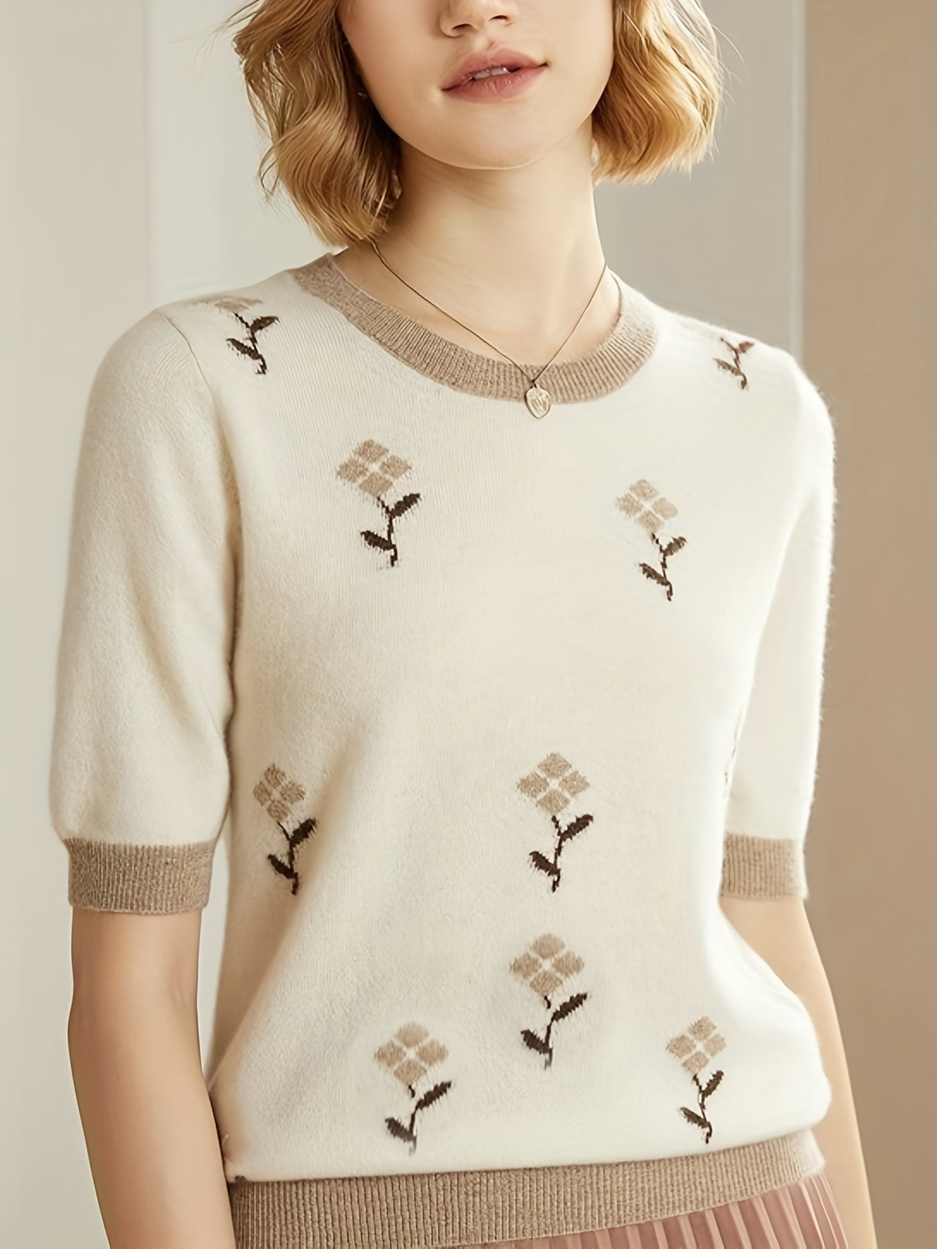 Valentine's Day Flower Pattern Sweater for Women, Casual and Elegant for Fall & Spring