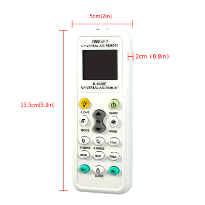 The Universal K-1028E Low Power Air Conditioner Remote Control is made with durable plastic material and operates on 2 AAA batteries (batteries not included). It is designed to be resistant to falls, ensuring long-lasting use.