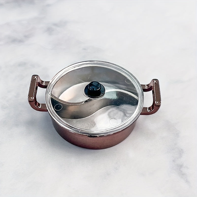 Small hot pot container with dual flavors simulation, electroplated for durability, made from PVC material, no electricity needed.