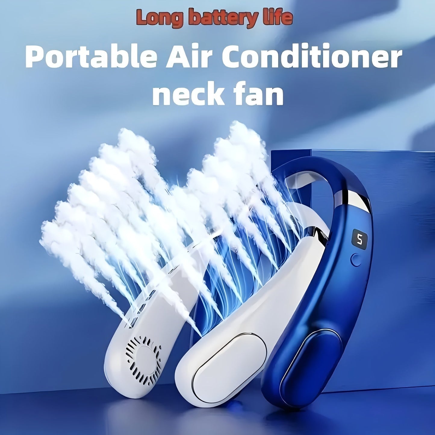 Portable Neck Fan with Digital Display, USB Rechargeable Mini Fan, Quiet Operation, Adjustable Speed, Made of Plastic, Suitable for Indoor & Outdoor Use, Perfect for Students and as Christmas Birthday Gifts, Leafless Design for Large Wind Output