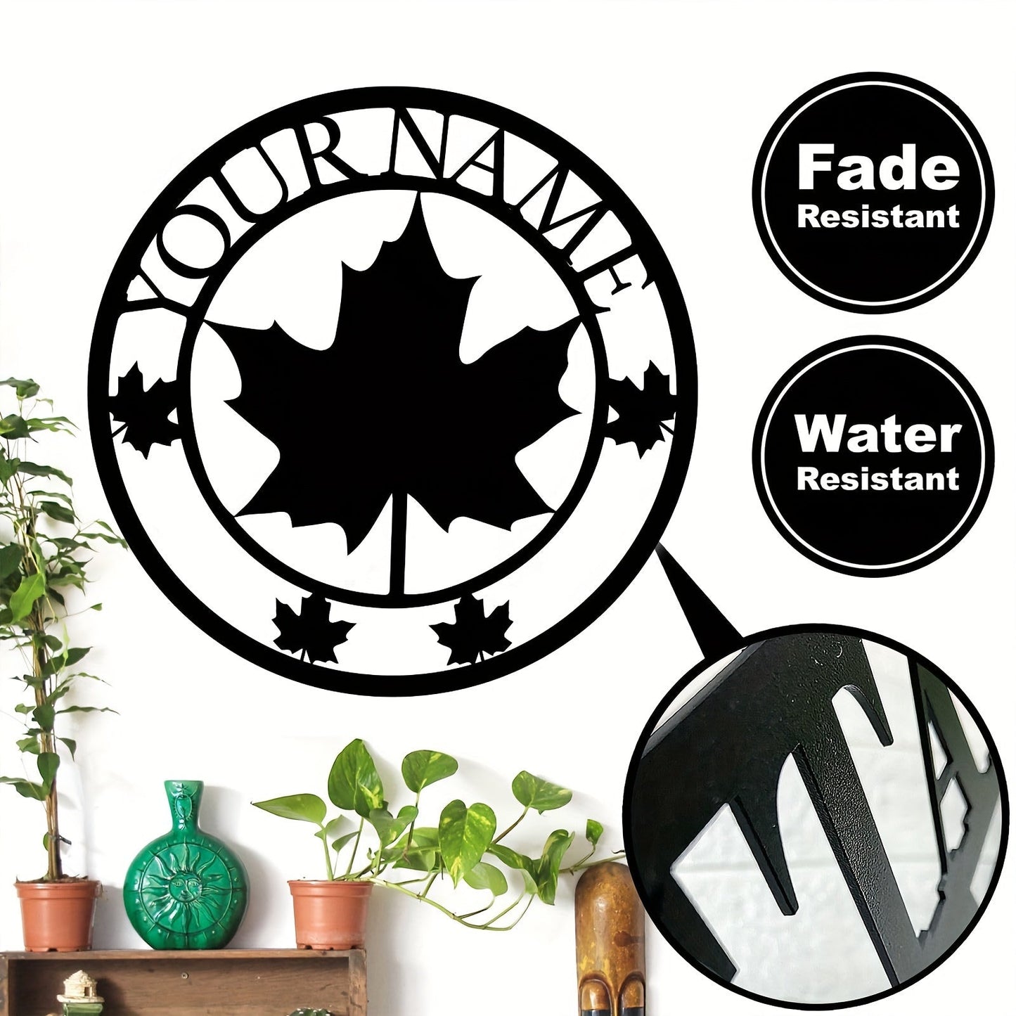 Custom Family Name Sign featuring a Maple Leaf Metal Wall Art - Unique Canada Leaf Decor for a Personalized touch to your Canadian Maple Leaf Wall Decor