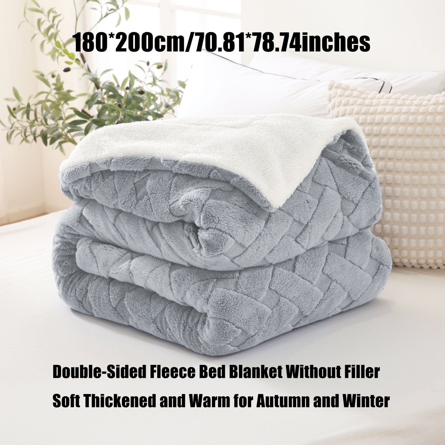 Stay cozy and stylish with our 1pc Solid Color Blanket featuring a 200GSM Soothing Lint and 180GSM Sherpa composite double-layer design. This double-layer blanket includes a rhombus jacquard pattern and is perfect for all seasons. Whether in the bedroom