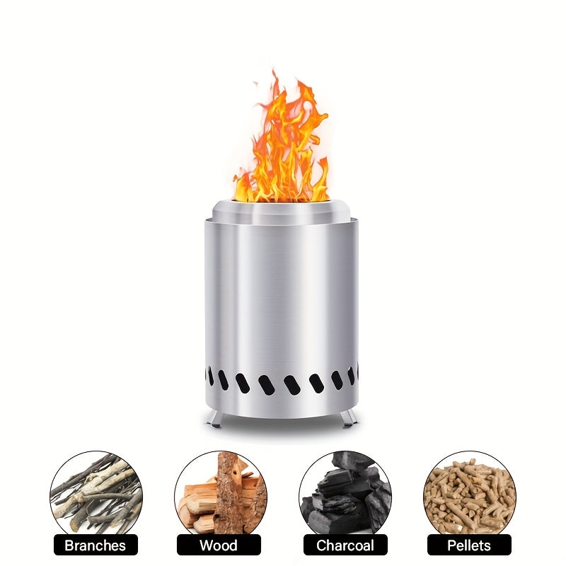 Tabletop Fire Pit with Stand, Small and Portable, Smokeless, Fueled by Wood or Pellets, Stainless Steel