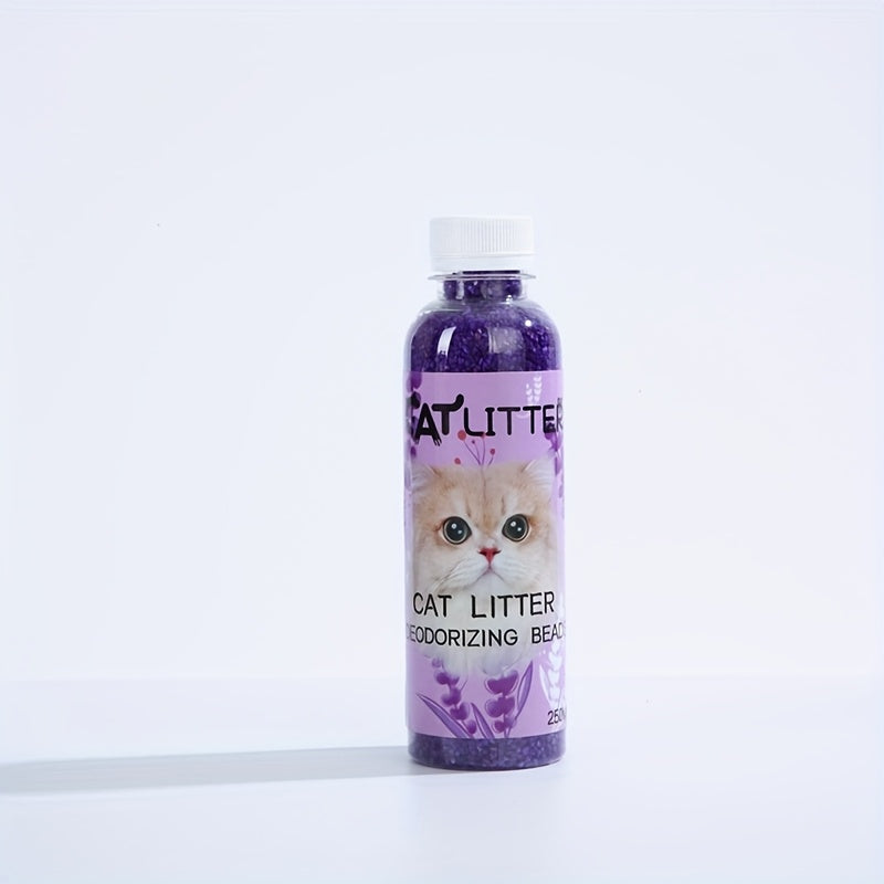 1 bottle of natural plant-based deodorizing beads with activated carbon granules for cat litter, eliminates odors and keeps pet environment clean and fragrant, suitable for cats.