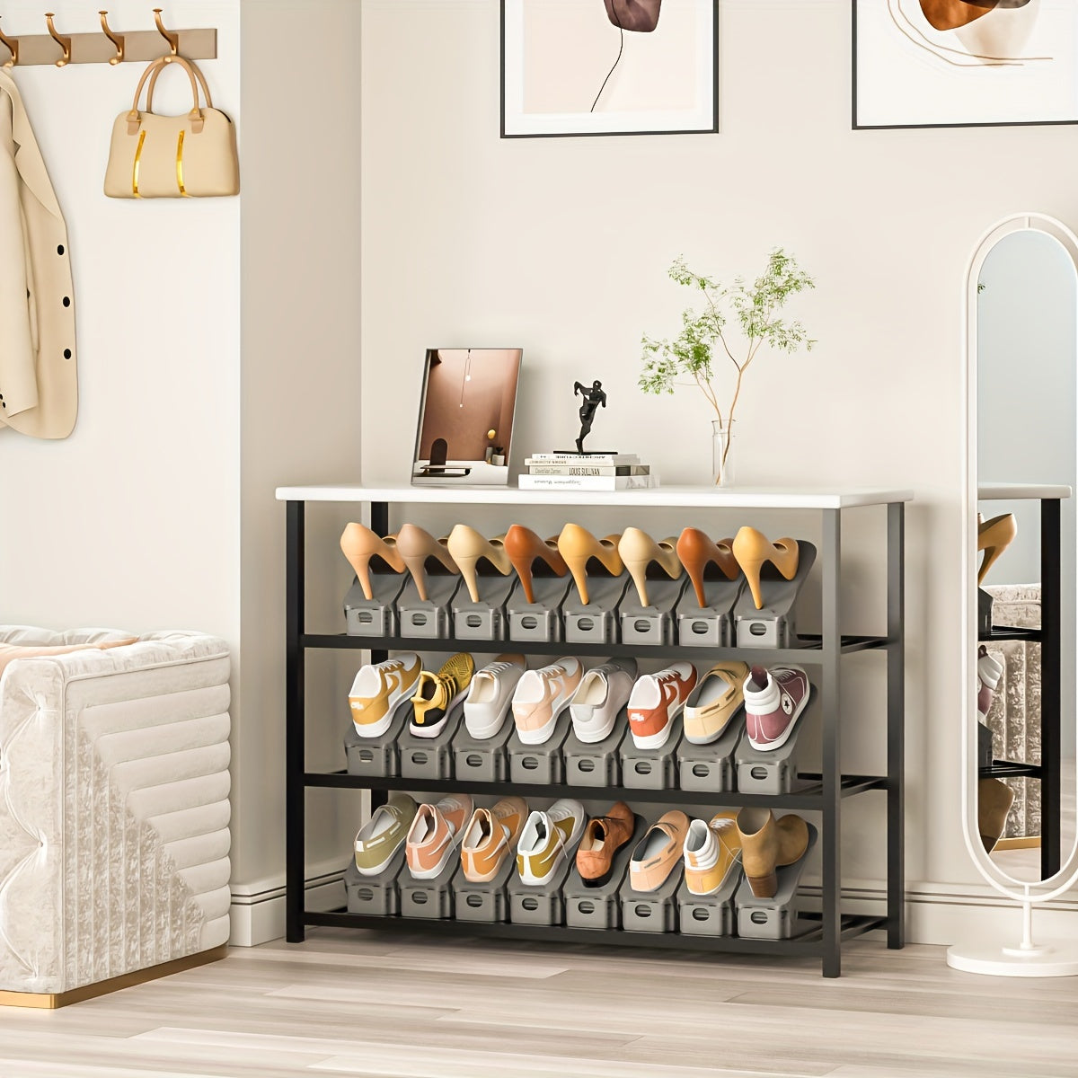 Adjustable Double-Deck Shoe Rack - Keep Your Shoes Organized and Save Space with this Durable, Easy-to-Assemble Storage Solution for Entrance, Bedroom, and Dormitory - Holds up to 22 Pairs of Shoes