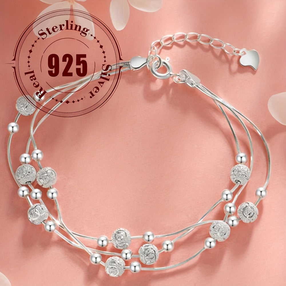 925 Pure Silver Three Lives and Three Worlds Lucky Bead Bracelet, Exquisite Jewelry Gift weighing approximately 5.1g