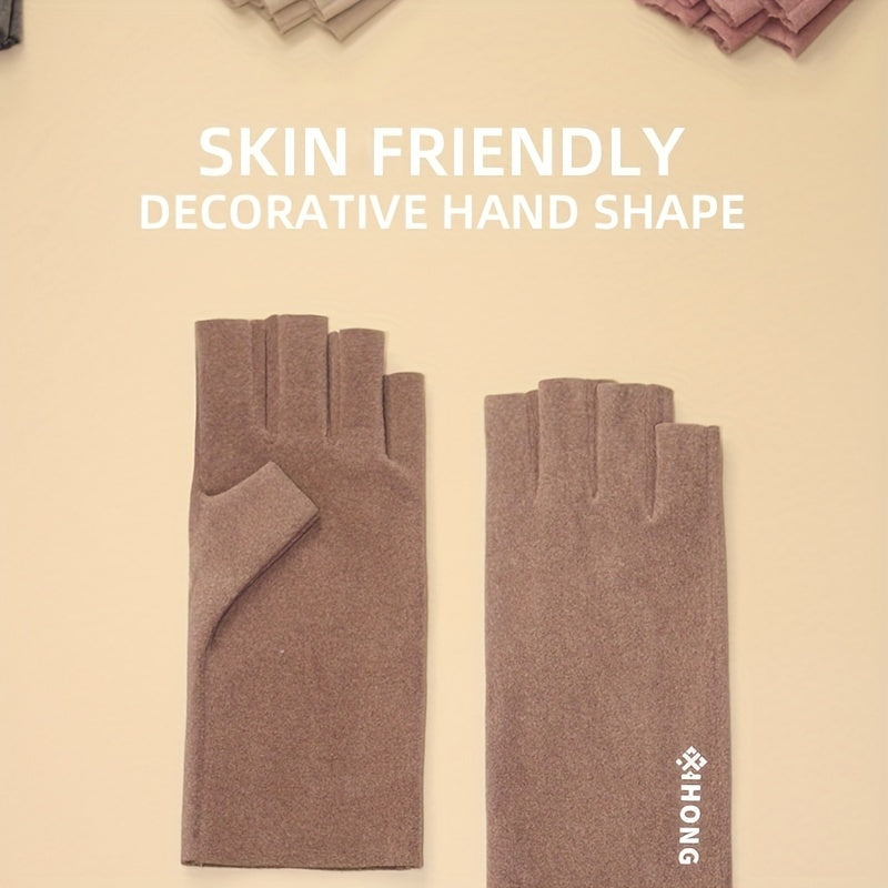 Slim and warm half-finger gloves for winter office use, made of thermal fabric for touch screen typing.