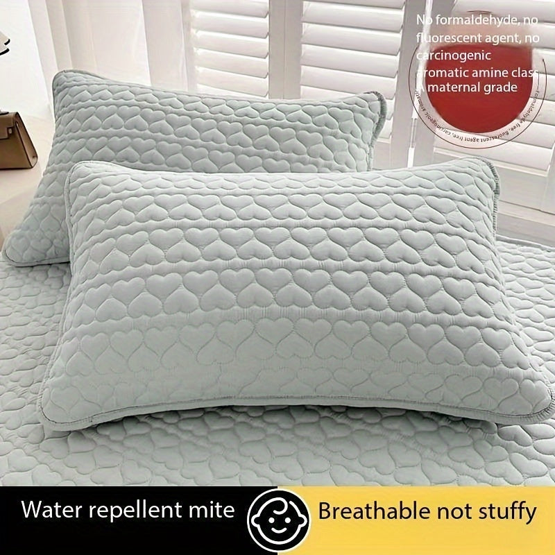 2 Light Blue Quilted Pillow Covers - Ideal for Travel & Camping, Envelope Closure, Easy Care, No Fade, Polyester Fiber Fill.