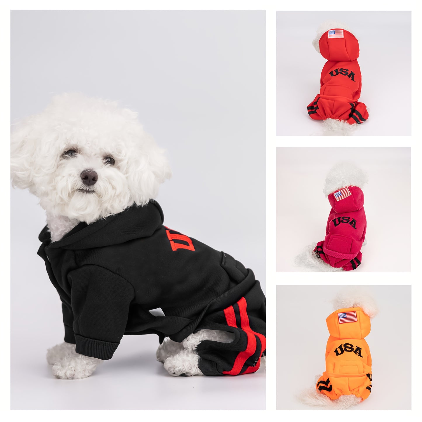 Winter dog hoodies with pockets and embroidery, perfect for small to medium dogs. Size up advised.