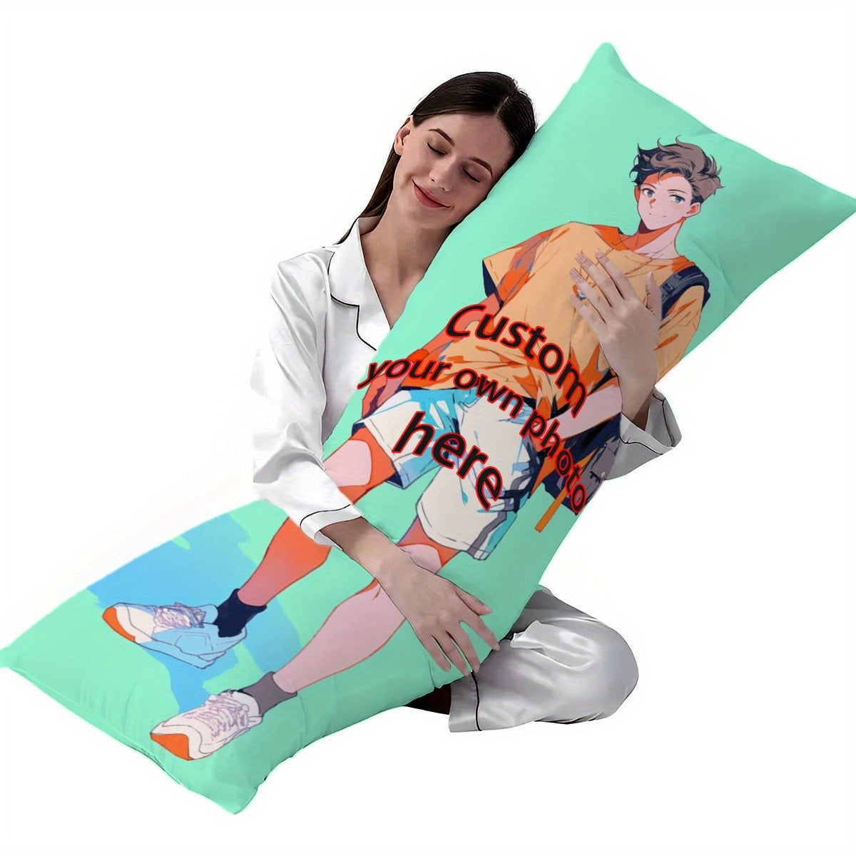 Get a personalized Anime Couple Photo Long Body Pillow Cover, made of soft Polyester Plush material with a single-sided print design. This 50.8x137.16 cm cover does not include an insert, making it a perfect gift for your loved ones or yourself on