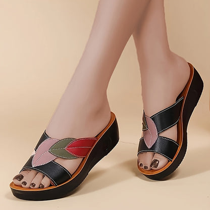 Women's casual wedge slippers with open toe, microfiber upper and PU sole for summer fashion from Quanzhou.