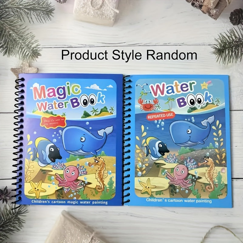 Magic Water Drawing Book for ages 3+ with reusable pad and water pen for creative learning.