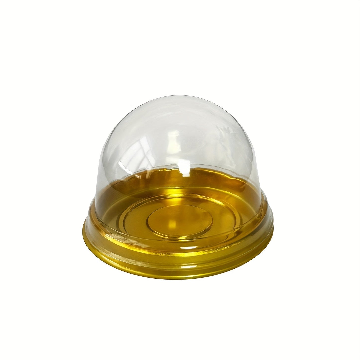 Set of 50 Mini Cupcake Holders - 7.62cm Golden & Clear, Made of BPA-Free PET Plastic, Round Dome Party Favor Boxes with Snack Display Option