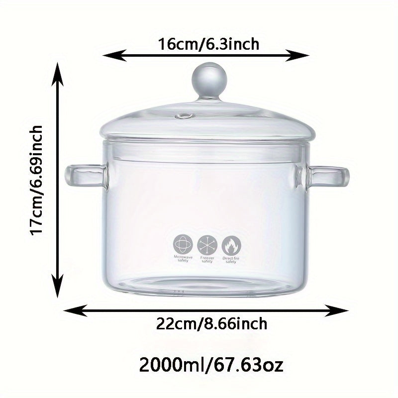 1.5L/2L Glass Cooking Pot with Lid - High-Quality Borosilicate Material, Suitable for Gas & Induction Stoves, Ideal for Soups, Stews, and Noodles