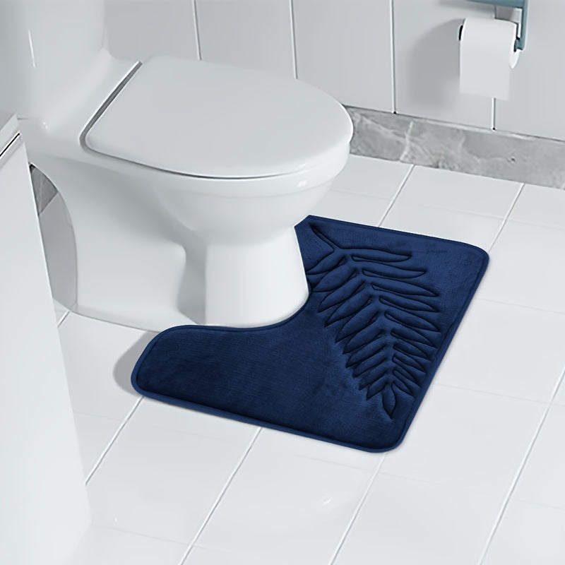 Set of bath rugs with a geometric leaf pattern, made of stain-resistant machine-made non-woven polyester with anti-slip backing. Each rug is 1.2cm thick and weighs 600g/㎡, making them ideal for use in the bathroom, living room, kitchen, or entrance.