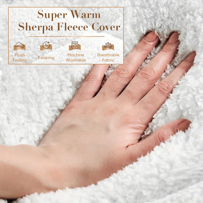 Sherpa fleece mattress topper, plush, hypoallergenic, machine washable, pull-on closure, quilted milk velvet fabric, 3-5cm thickness, provides warmth for autumn and winter.