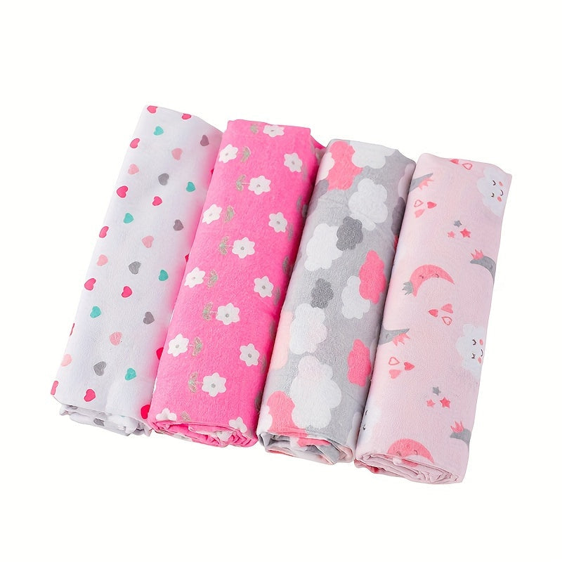 Set of four soft flannel swaddle blankets for children - cozy wraps in a variety of colors.