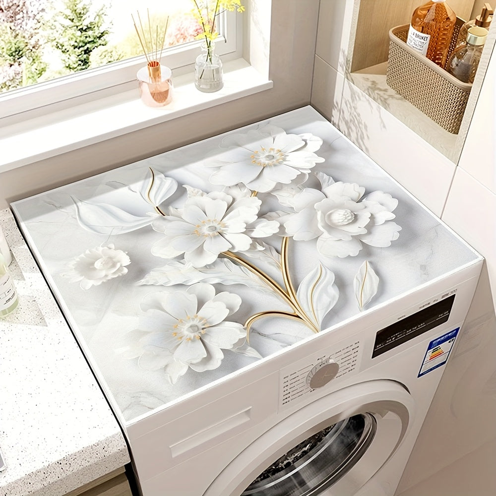 Flower print washing machine dust cover mat, 50.04x59.94 cm, non-electric, for laundry and kitchen.