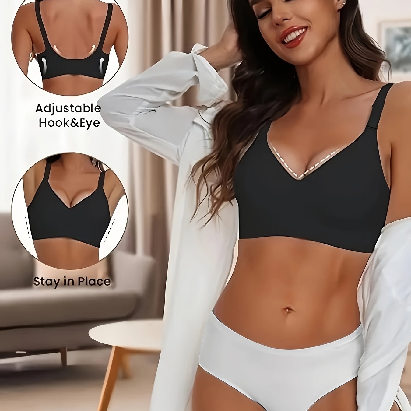 Ayollar uchun zamonaviy uzluksiz jel bralet: simsiz va qulay, keng belbog'lar bilan, ichki brassiz va to'ldirilmagan dizayn. Nylon/elastan aralashmasidan tayyorlangan, tasodifiy kiyimlar uchun ideal.